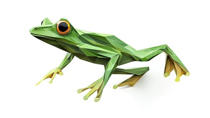 Fototapeta premium green frog origami on white background
