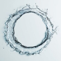 Circular water splash,  a  ring of  water  bursts  on a  light  grey background