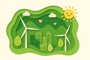 Green Hills Wind Farm Paper-Cut Landscape (Horizontal)