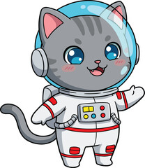 Cute cartoon astronaut cat in space suit, adorable pet character, kawaii space explorer, cosmic adventure illustration, animal astronaut design art