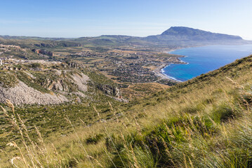 View from Mount Cofano on Corino vilage, Sicily Island in Italy