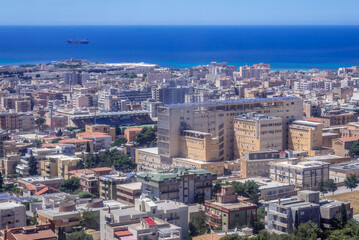 Obraz premium Aerial view of Trapani city, seen from cable car to Erice town, Sicily in Italy