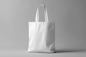 Blank white tote bag on gray background