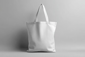 Blank white tote bag on a gray background