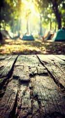 Rustic Wooden Planks At Forest Campsite