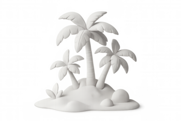White clay island with palm trees and tropical plants, a cute 3d minimal summer vacation concept
