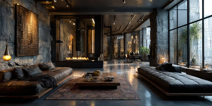 Avant garde interior in a modern urban setting with unique design and high detail
