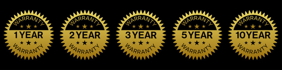 Gold Warranty Badges for 1, 2, 3, 5, and 10 Year Warranty