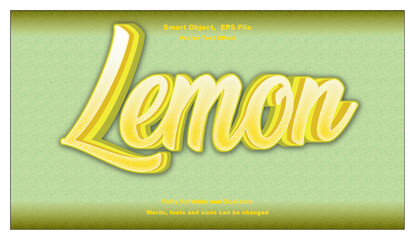 Lemon Text Effect Juicy, Fresh and Citrus Typography Design.