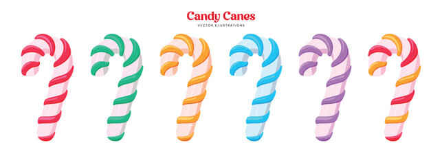 Colorful Candy Cane Vector Set – Festive Holiday Sweet Collection