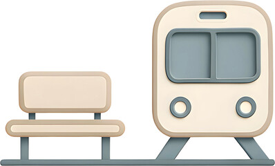 

Cute Subway Train and Bench Icon
