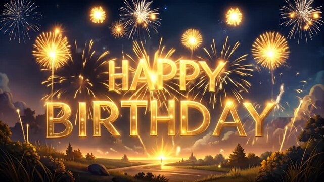 Golden Fireworks Happy Birthday Greeting Card