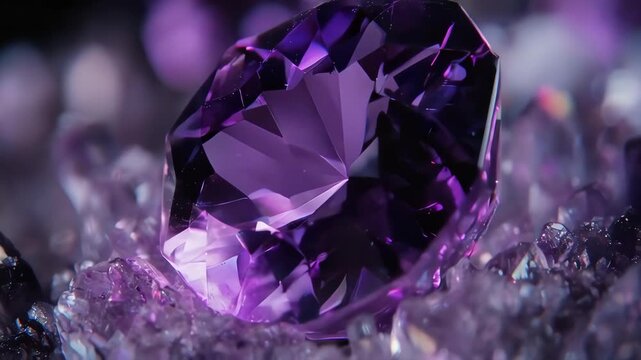 アメジスト宝石のクローズアップと紫色クリスタルの輝き