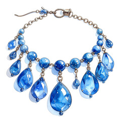 Elegant Blue Sapphire and Gold Necklace with Teardrop Pendants on Transparent Backdrop,clipart, cut out, no background ,PNG die-cut for advertising