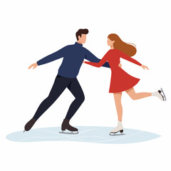 Flat Illustration Romantic Couple Ice Skating Sport Activity Character