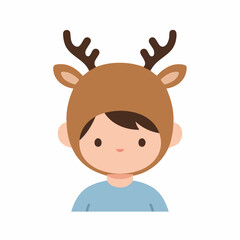 Flat Cartoon Boy Wearing Reindeer Hat Celebration Festive Season Illustration