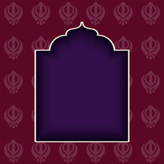 Guru Nanak Jayanti. Vector illustration of empty Frame with Khanda symbol for indian Guru Nanak holiday poster greeting card template design. EPS 10