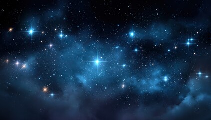 Obraz premium A vast expanse of the night sky, filled with glittering stars and luminous nebulae, showcasing a breathtaking cosmic scene.