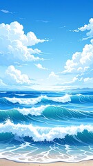 Seascape with waves and clouds
