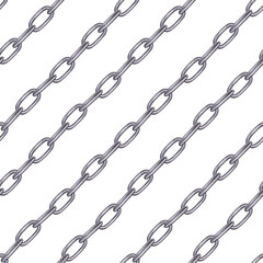 Seamless background of metal chains arranged diagonally. Painted in watercolor, for fabric, cover, wrapper, wallpaper.