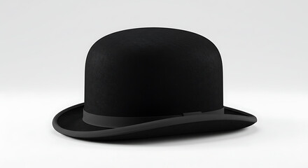 Elegant Black Bowler Hat with Ribbon Band. Traditional Formal Headwear Accessory Rendered on a Clean White Background