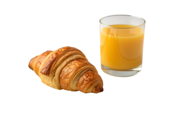 Enjoy delicious flaky croissant with fresh squeezed orange juice for a vibrant breakfast, perfect for starting the day with a burst of energy and flavor