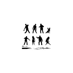 Fototapeta premium Group of scary zombie silhouette vectors for Halloween spooky decoration, horror wallpaper and undead monster design