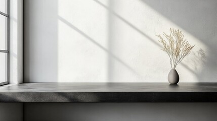 Create a stunning modern interior design with this stylish minimalist vase and sunlit concrete wall for a calming, natural, and professional backdrop perfect for lifestyle content