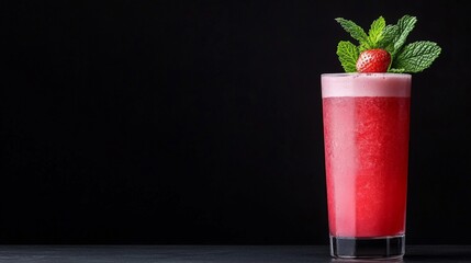 Refreshing Bloody Caesar Cocktail Garnished with Mint and Strawberry