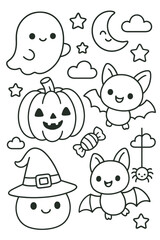Cute cartoon set with funny helloween characters for kids illustration