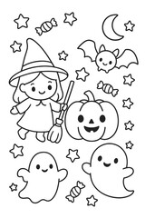 Fototapeta premium halloween and new year cartoon characters coloring book set for children