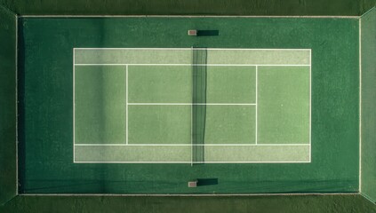 Tennis court from above, green color scheme.