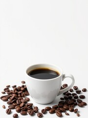 Fototapeta premium a cup of coffee with roasted coffee beans, a perfect start to the day