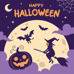 halloween background with pumpkin and bats