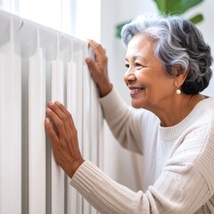 Senior woman checking a radiator