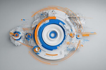 Artistic abstract graphic design composed of geometric shapes and circular elements