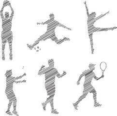 Fototapeta premium Scribble Style Sport Silhouettes Set | Abstract Vector Illustration of Athlete Figures for Graphic Design and Sport Related Visuals