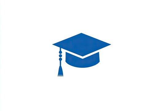 Blue graphic of a graduation mortarboard with a tassel on a white background