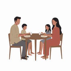 Flat Illustration Family Meal Time Together Around Round Dining Table