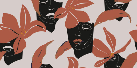 Abstract floral faces seamless pattern