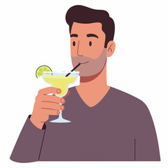 Minimalist Flat Illustration of a Man Enjoying Margarita Drink in Summer