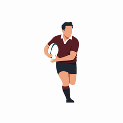 Minimalist Flat Illustration Rugby Player Running with Ball Sport Activity