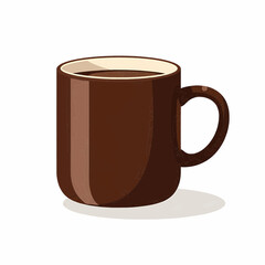 Full brown ceramic coffee mug, flat vector illustration, dark earth tones, morning beverage and warm drink concept