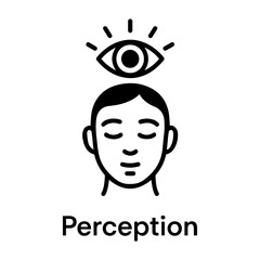 Customer assessment icon vector Stylized depiction of a face with closed eyes and a floating eye above it.