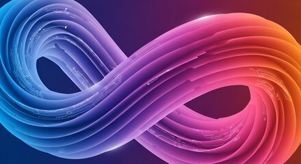 Abstract infinity shape with gradient from blue to orange and circuit board details