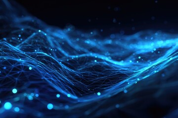 A digital abstract of interconnected blue lines and dots, simulating a network or data flow