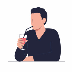 Flat Illustration of Faceless Man Drinking Cocktail at the Bar