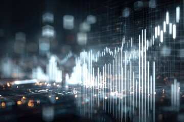 Glowing digital graph showing financial growth against blurred background with bokeh lights