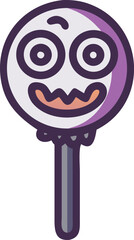 A playful lollipop with a friendly face, displaying a cheerful expression and vivid hues.