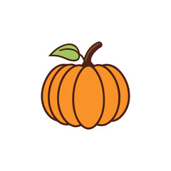Obraz premium Simple orange pumpkin with green leaf and brown stem